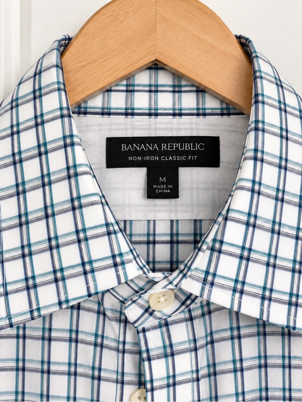Banana Republic White Plaid Dress Shirt with Blue and Teal Checks - 1 minor flaw